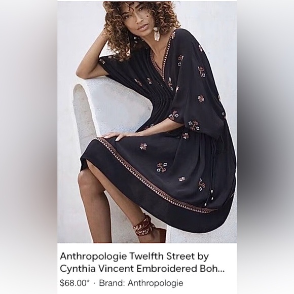 Cynthia Vincent Black Dress with Colorful Embroidery Size 8 - Picture 1 of 4